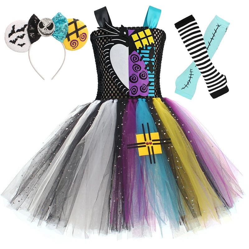 4 Styles Sally/jack Costumes for Girls Halloween Carnival Dresses Kids Scary Disguise Outfit Children Fancy Clothes Tutu Outfit