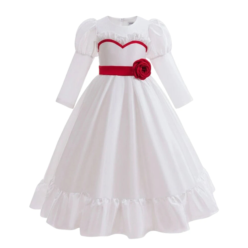 Horror Movie Girls Annabell Cosplay Halloween Costume Kids Horror Scary Doll Ghost Fancy White Dress Outfits