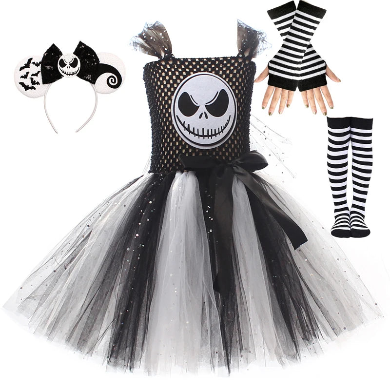 4 Styles Sally/jack Costumes for Girls Halloween Carnival Dresses Kids Scary Disguise Outfit Children Fancy Clothes Tutu Outfit