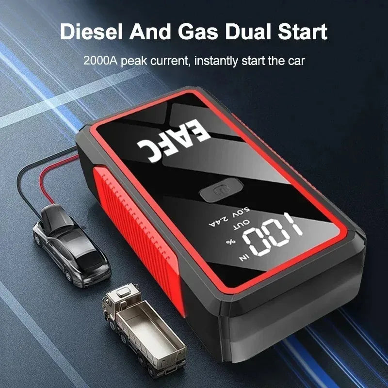 EAFC 2000A / 600A Car Jump Starter Portable Power Bank  Car Battery Booster 12V Auxiliary Starting Device for Diesel Gas