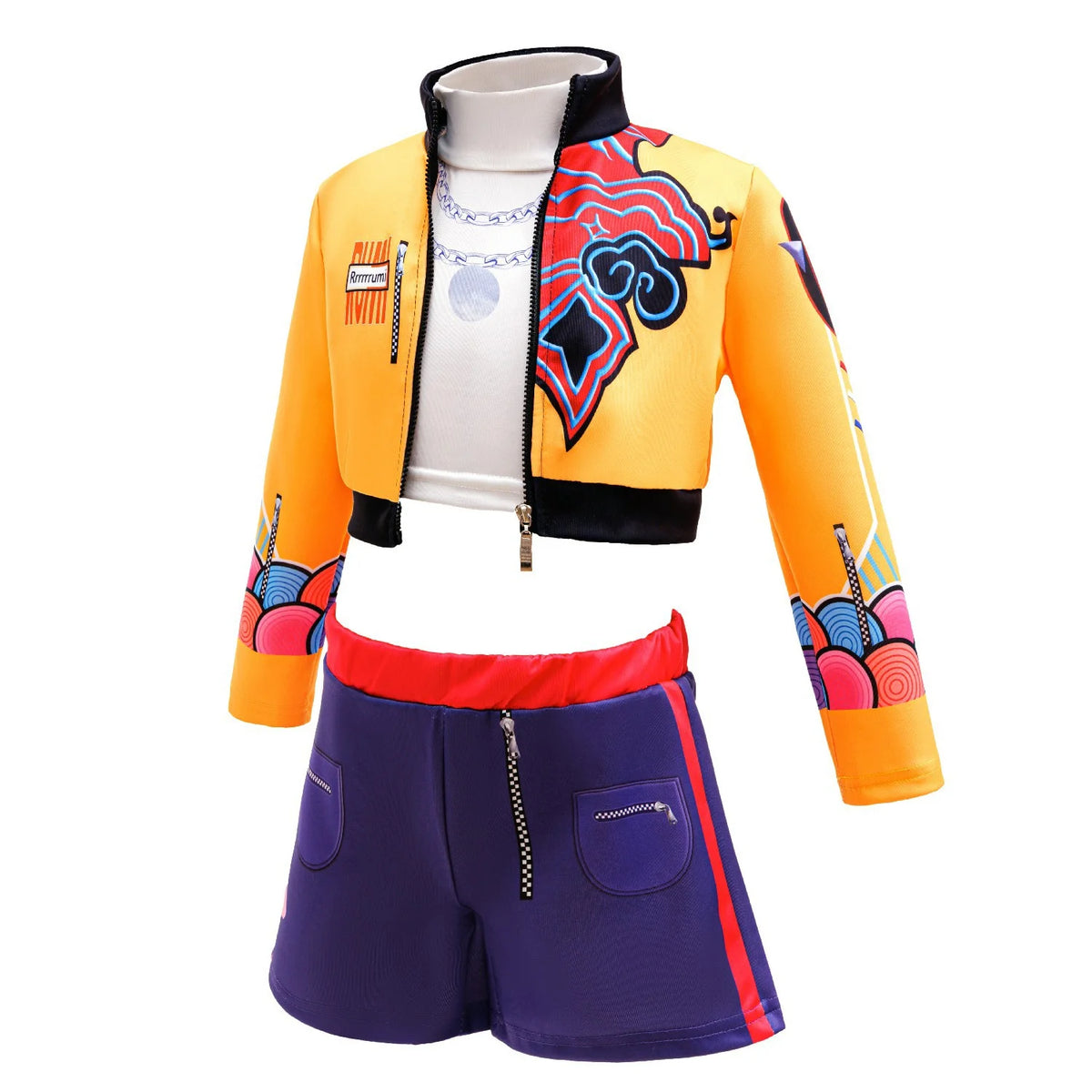 Kids Girls Street‑Style Fancy Cosplay Kit 3D Printed Cropped Jacket Shorts for Halloween Birthday Theme Party Role‑Play Outfit