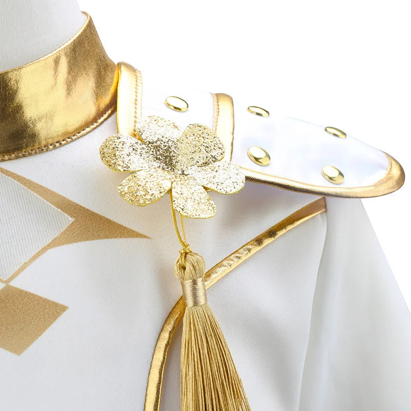 Girls White Gold Cosplay Costume Set Shoulder Pads Design Chain Skirt Fashion Outfit for Halloween Birthday Party Role Play